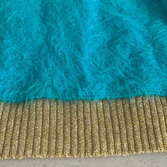 JUICY COUTURE Sweater Crop Shirt XL Eye Lash Sweater Ceramic Blue Lagoon Gold - Picture 6 of 6